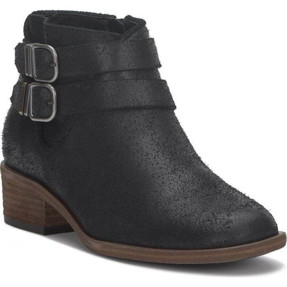 NWOB Lucky Brand Womens Befind Black Leather Buckle Ankle Boots Size 6.5 Moto